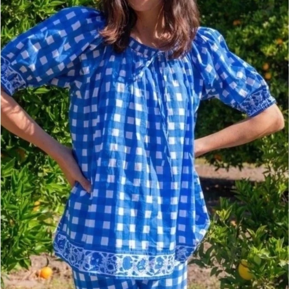 NWT SZ Blockprints Blue Gingham Tracy London Top Small